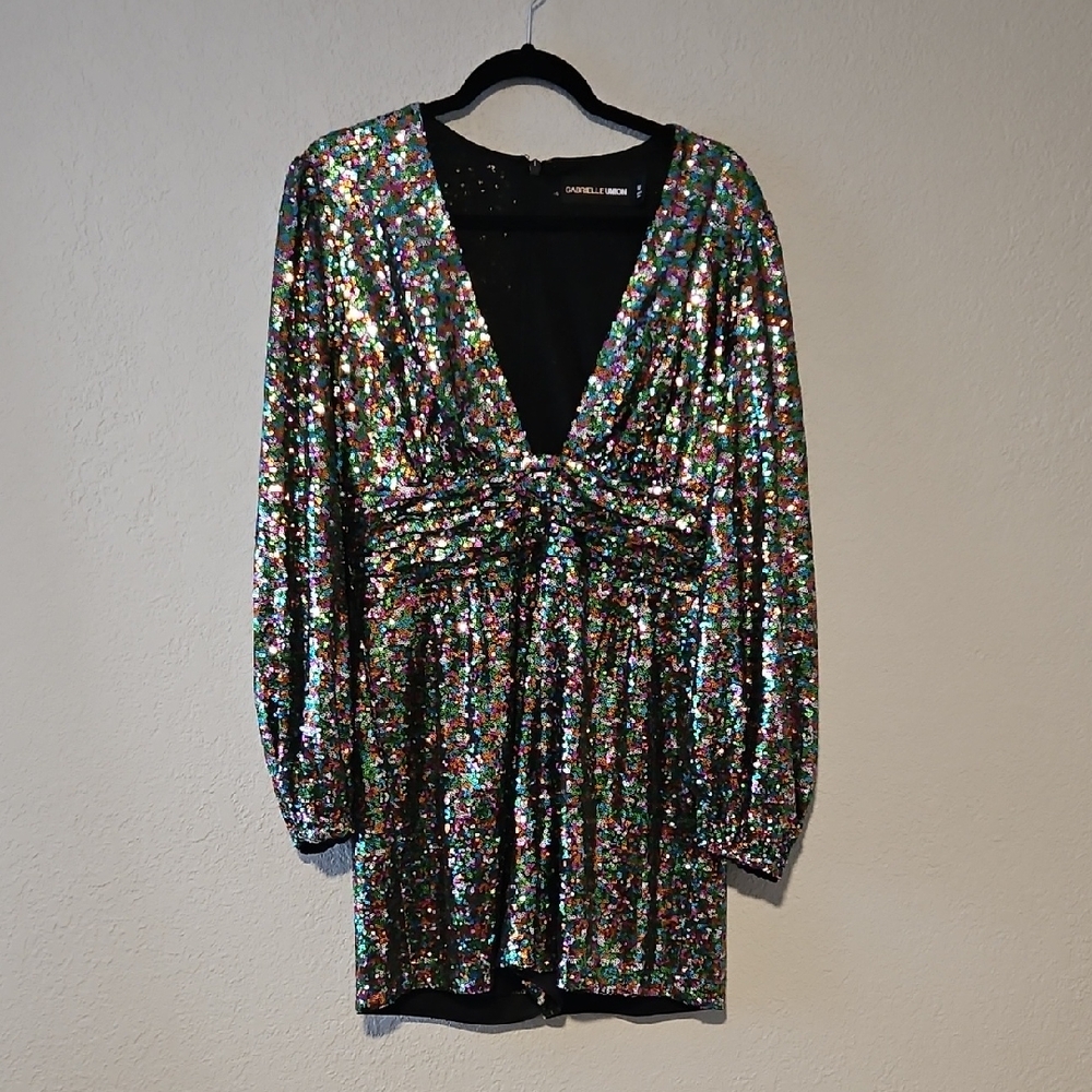 Gabrielle Union Black Sequin Party Dress Size M – Long Sleeve Mini